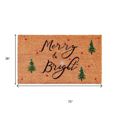 17" X 29" Brown Black And Green Christmas Merry and Bright Outdoor Coir Door Mat HomeRoots