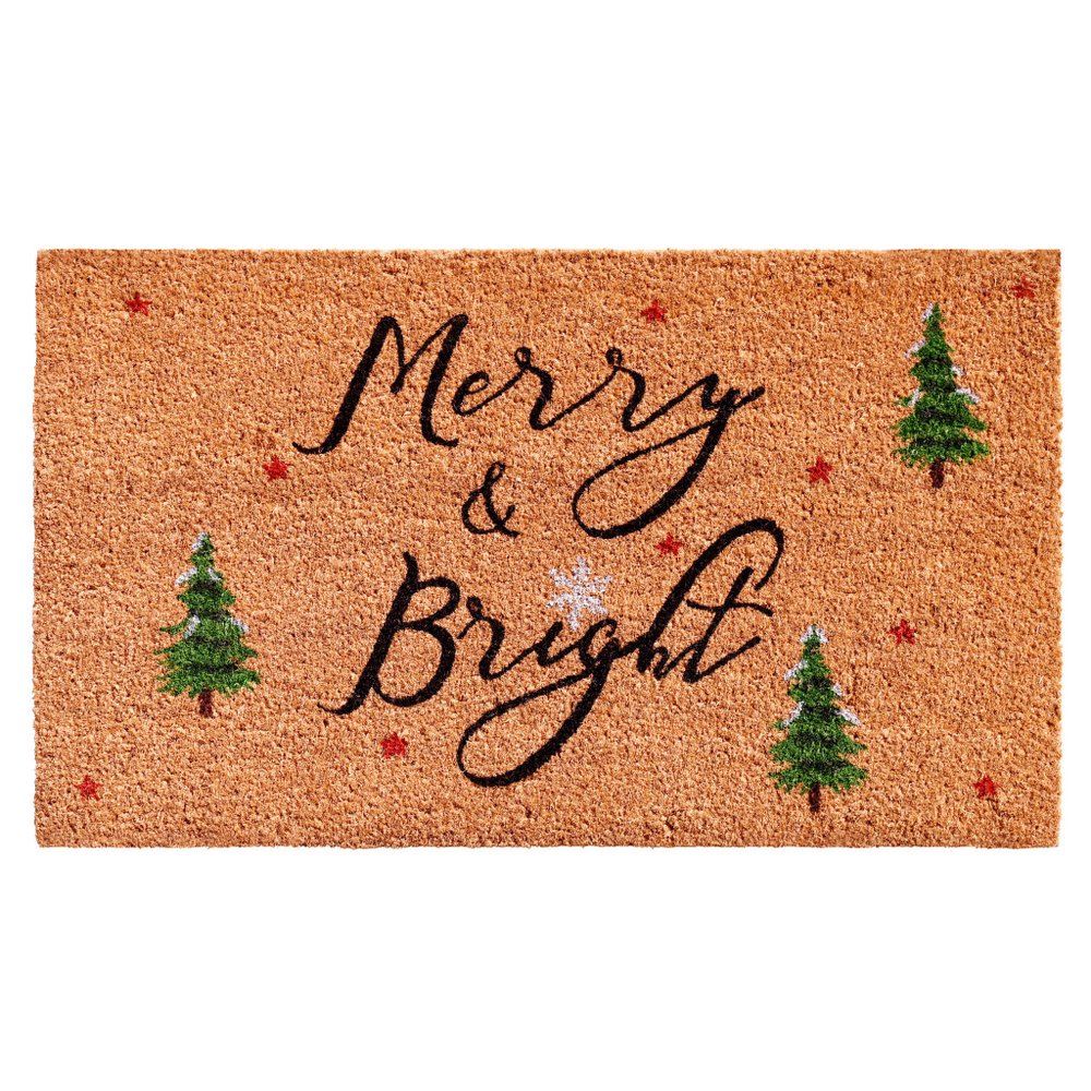 17" X 29" Brown Black And Green Christmas Merry and Bright Outdoor Coir Door Mat — view 13