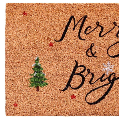17" X 29" Brown Black And Green Christmas Merry and Bright Outdoor Coir Door Mat HomeRoots