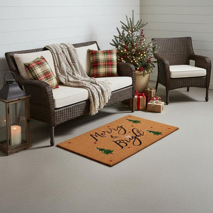 17" X 29" Brown Black And Green Christmas Merry and Bright Outdoor Coir Door Mat HomeRoots
