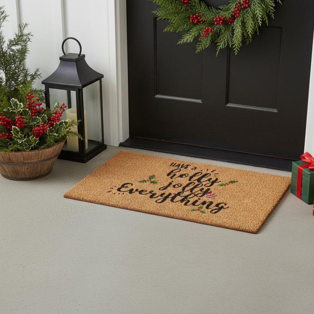 17" X 29" Brown Black And Green Christmas Outdoor Coir Door Mat HomeRoots