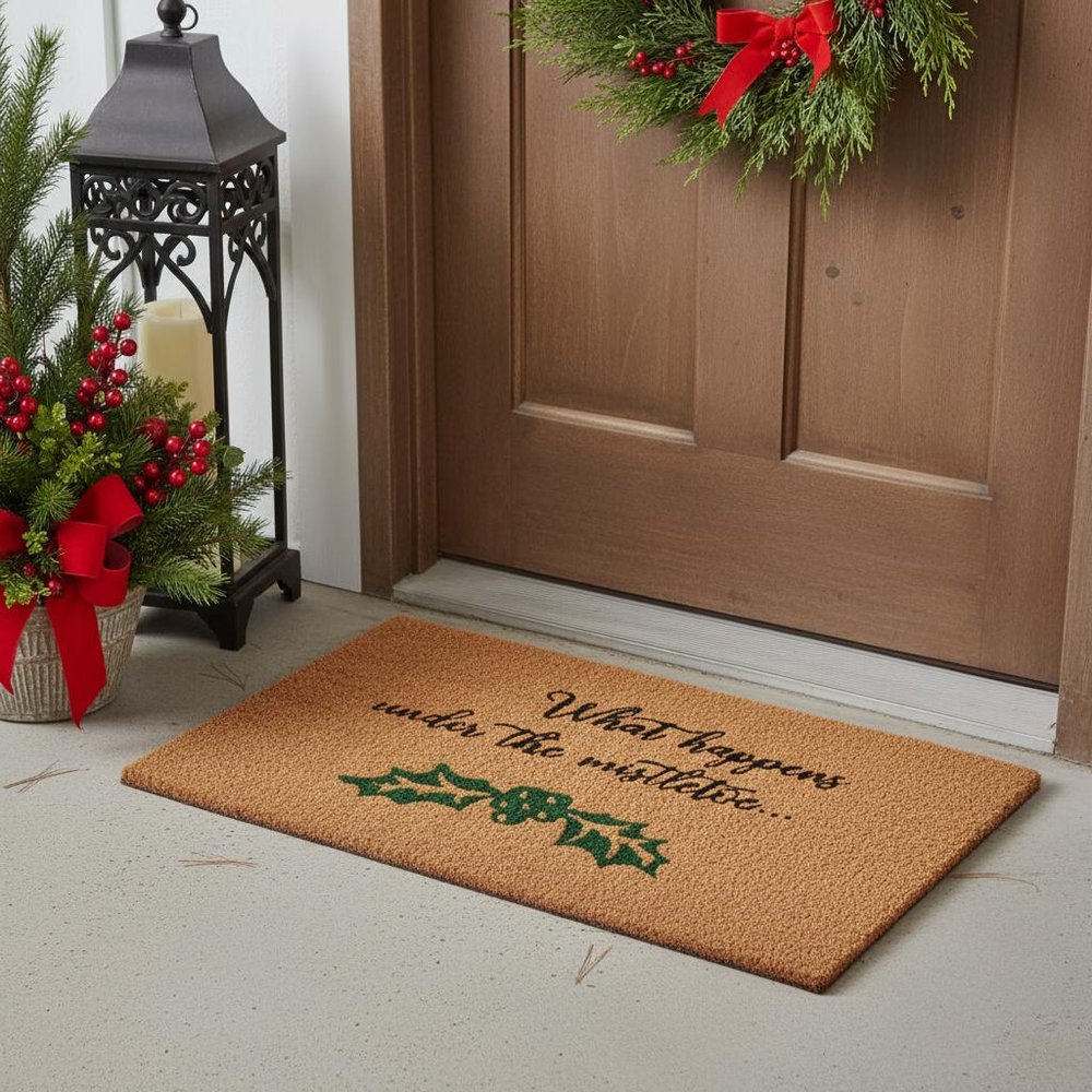 17" X 29" Brown Black And Green Christmas Outdoor Coir Door Mat — view 1