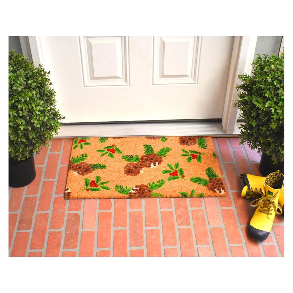 17" X 29" Brown Red And Green Christmas Outdoor Coir Door Mat — view 6