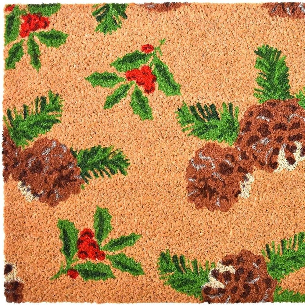 17" X 29" Brown Red And Green Christmas Outdoor Coir Door Mat HomeRoots
