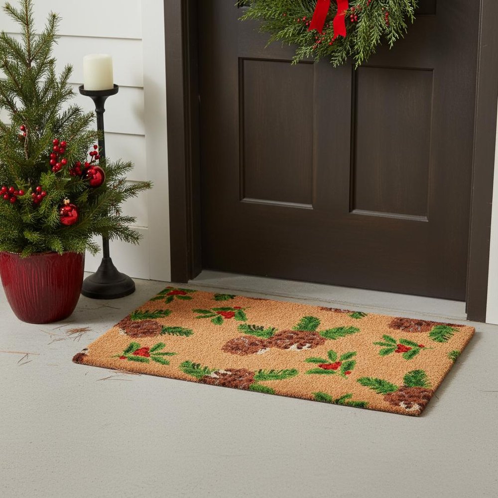 17" X 29" Brown Red And Green Christmas Outdoor Coir Door Mat HomeRoots