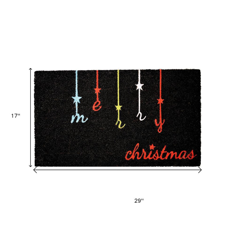 17" X 29" Black Red And Blue Merry Christmas Outdoor Coir Door Mat — view 4