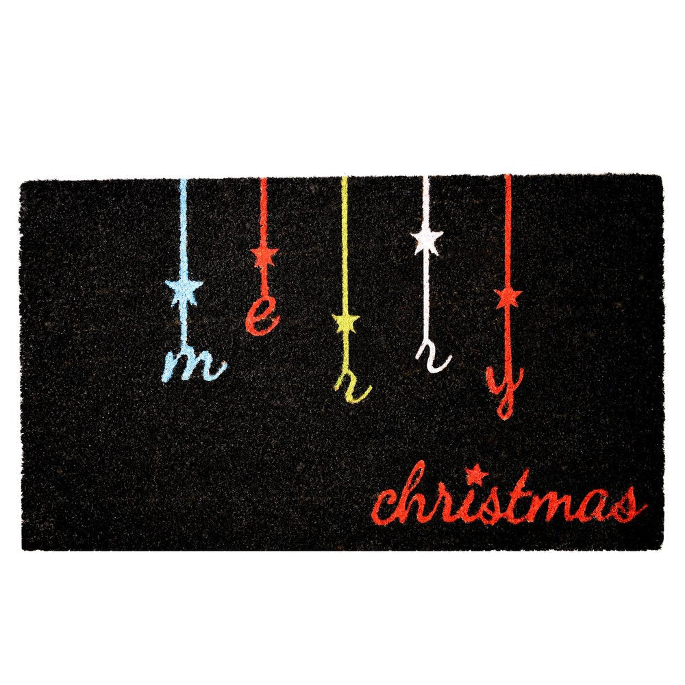 17" X 29" Black Red And Blue Merry Christmas Outdoor Coir Door Mat HomeRoots
