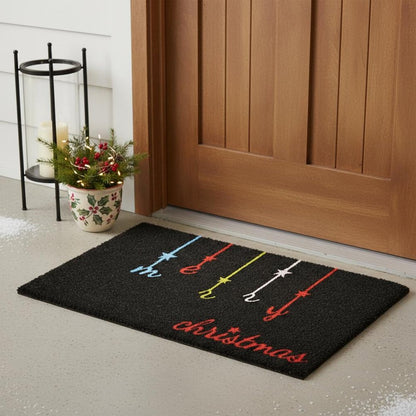 17" X 29" Black Red And Blue Merry Christmas Outdoor Coir Door Mat HomeRoots