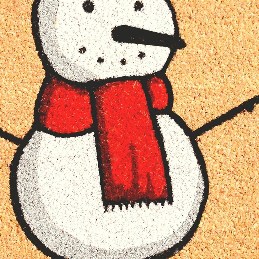 17" X 29" Natural And White Coir Snowman Outdoor Christmas Door Mat HomeRoots