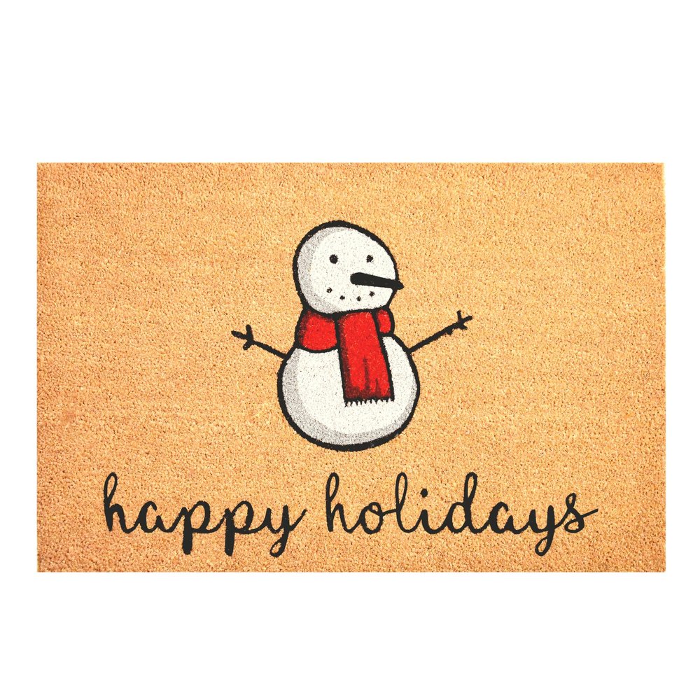 17" X 29" Natural And White Coir Snowman Outdoor Christmas Door Mat HomeRoots