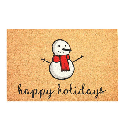 17" X 29" Natural And White Coir Snowman Outdoor Christmas Door Mat HomeRoots