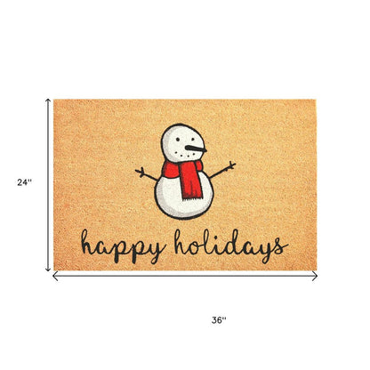 17" X 29" Natural And White Coir Snowman Outdoor Christmas Door Mat HomeRoots