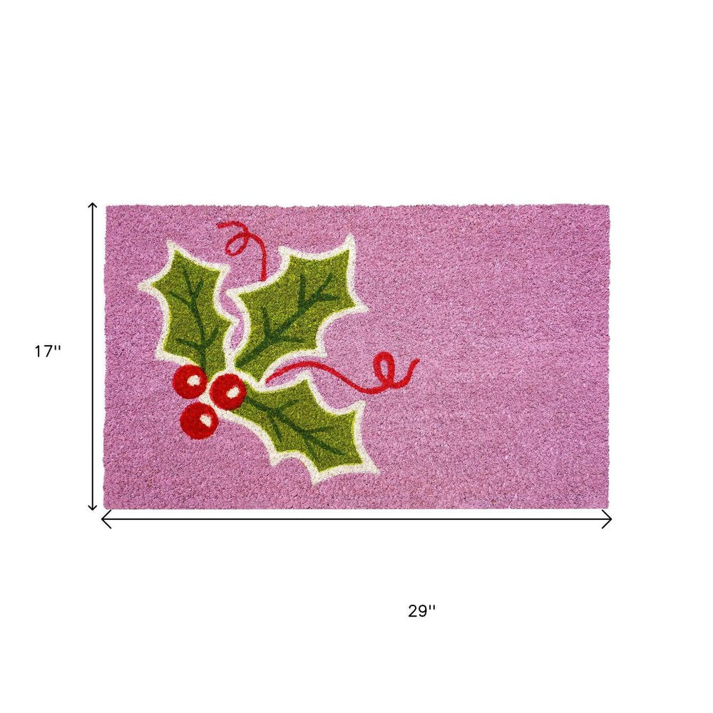 17" X 29" Pink Green And Red Christmas Outdoor Coir Door Mat HomeRoots