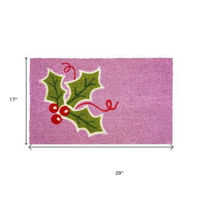 17" X 29" Pink Green And Red Christmas Outdoor Coir Door Mat HomeRoots