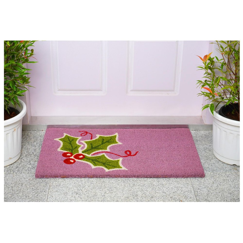 17" X 29" Pink Green And Red Christmas Outdoor Coir Door Mat HomeRoots