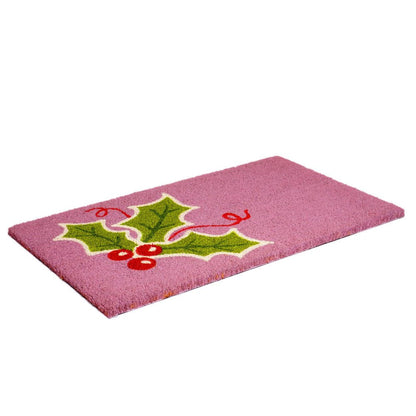 17" X 29" Pink Green And Red Christmas Outdoor Coir Door Mat HomeRoots