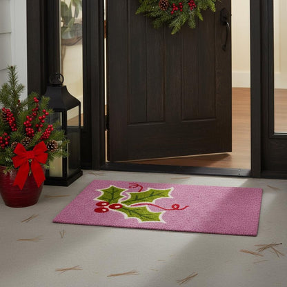17" X 29" Pink Green And Red Christmas Outdoor Coir Door Mat HomeRoots