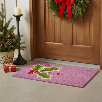 17" X 29" Pink Green And Red Christmas Outdoor Coir Door Mat HomeRoots