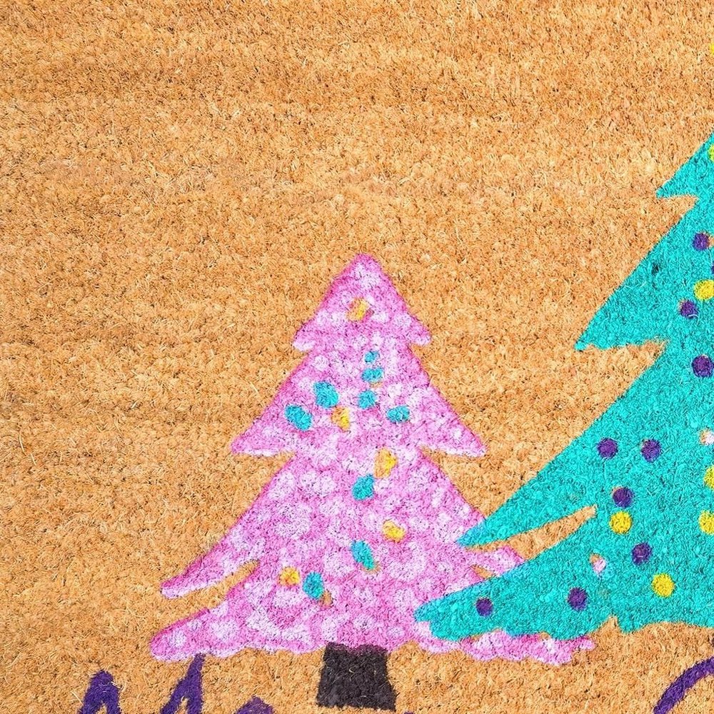 24" X 36" Brown Green And Pink Christmas Trees Merry Christmas Outdoor Coir Door Mat — view 4