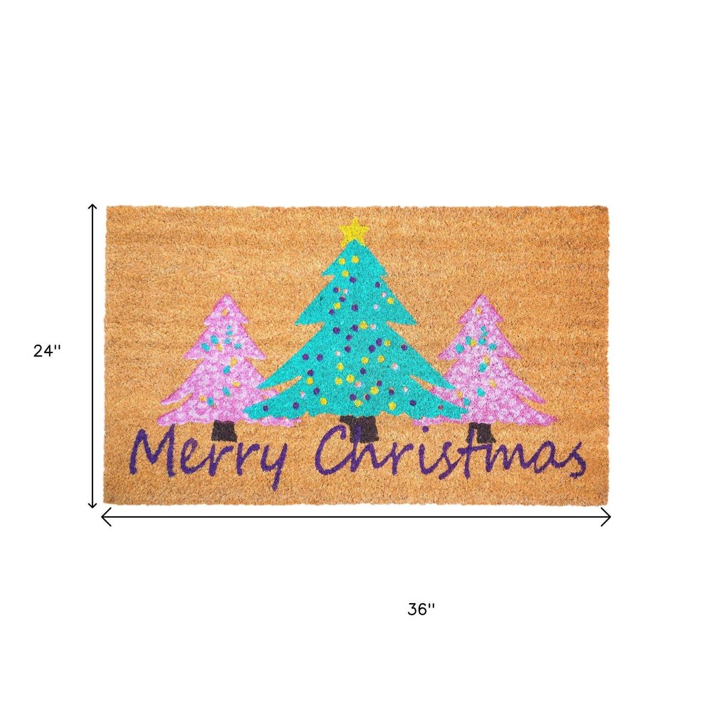 24" X 36" Brown Green And Pink Christmas Trees Merry Christmas Outdoor Coir Door Mat — view 10