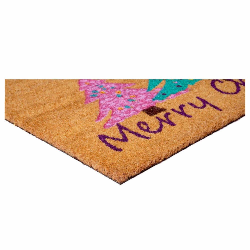 24" X 36" Brown Green And Pink Christmas Trees Merry Christmas Outdoor Coir Door Mat — view 7