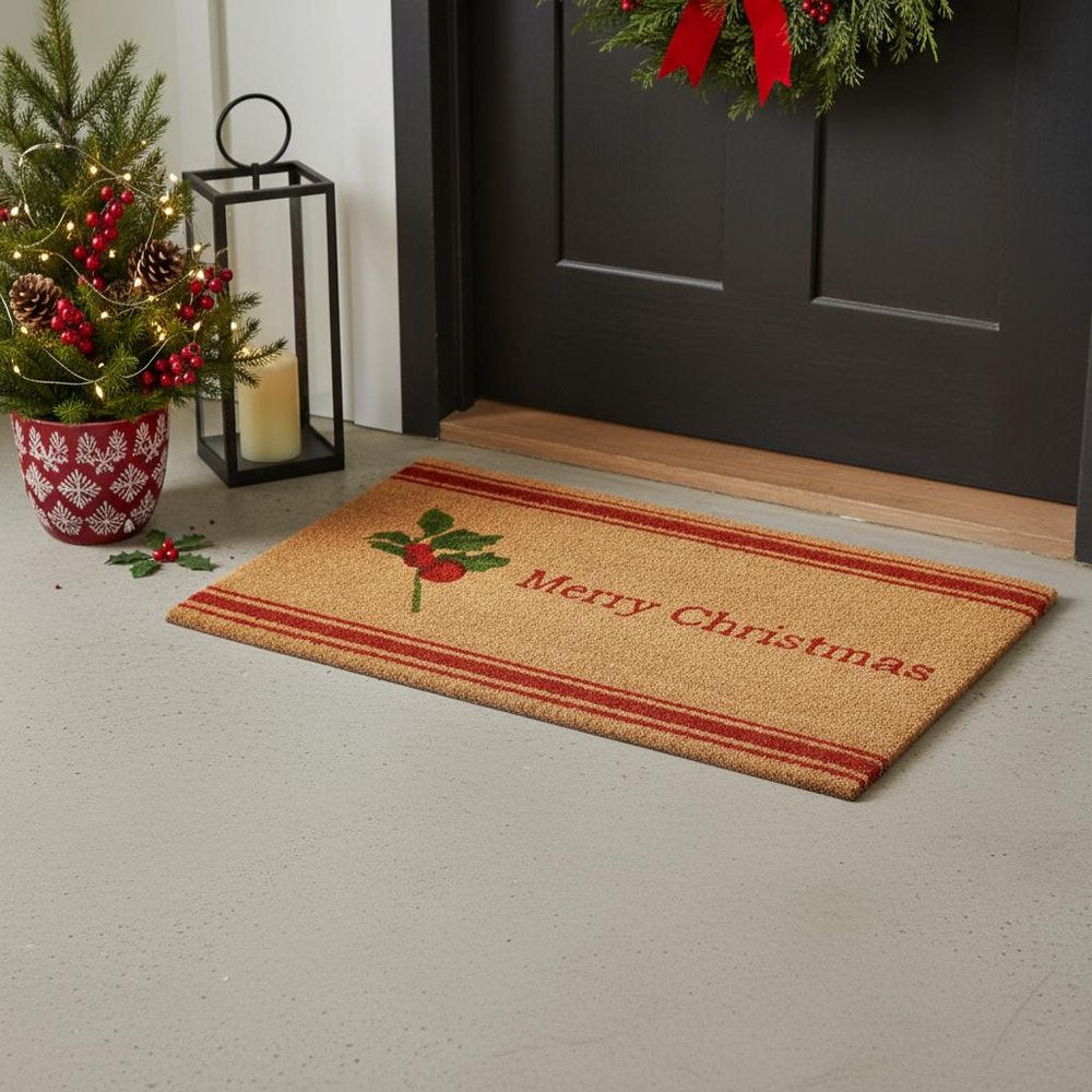 17" X 29" Brown Red And Green Merry Christmas Outdoor Coir Door Mat HomeRoots
