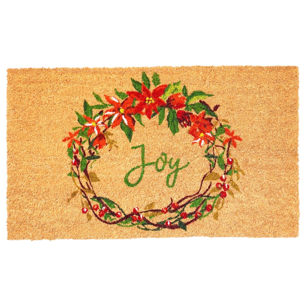 17" X 29" Brown Red And Green Christmas Outdoor Coir Door Mat HomeRoots