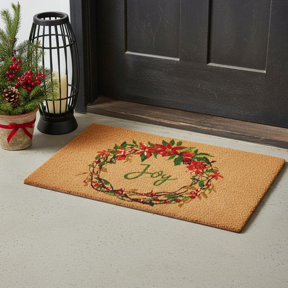 17" X 29" Brown Red And Green Christmas Outdoor Coir Door Mat — view 1