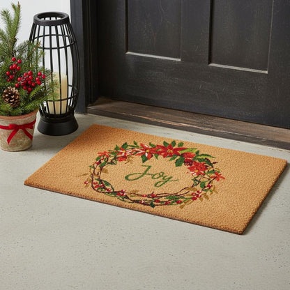 17" X 29" Brown Red And Green Christmas Outdoor Coir Door Mat HomeRoots