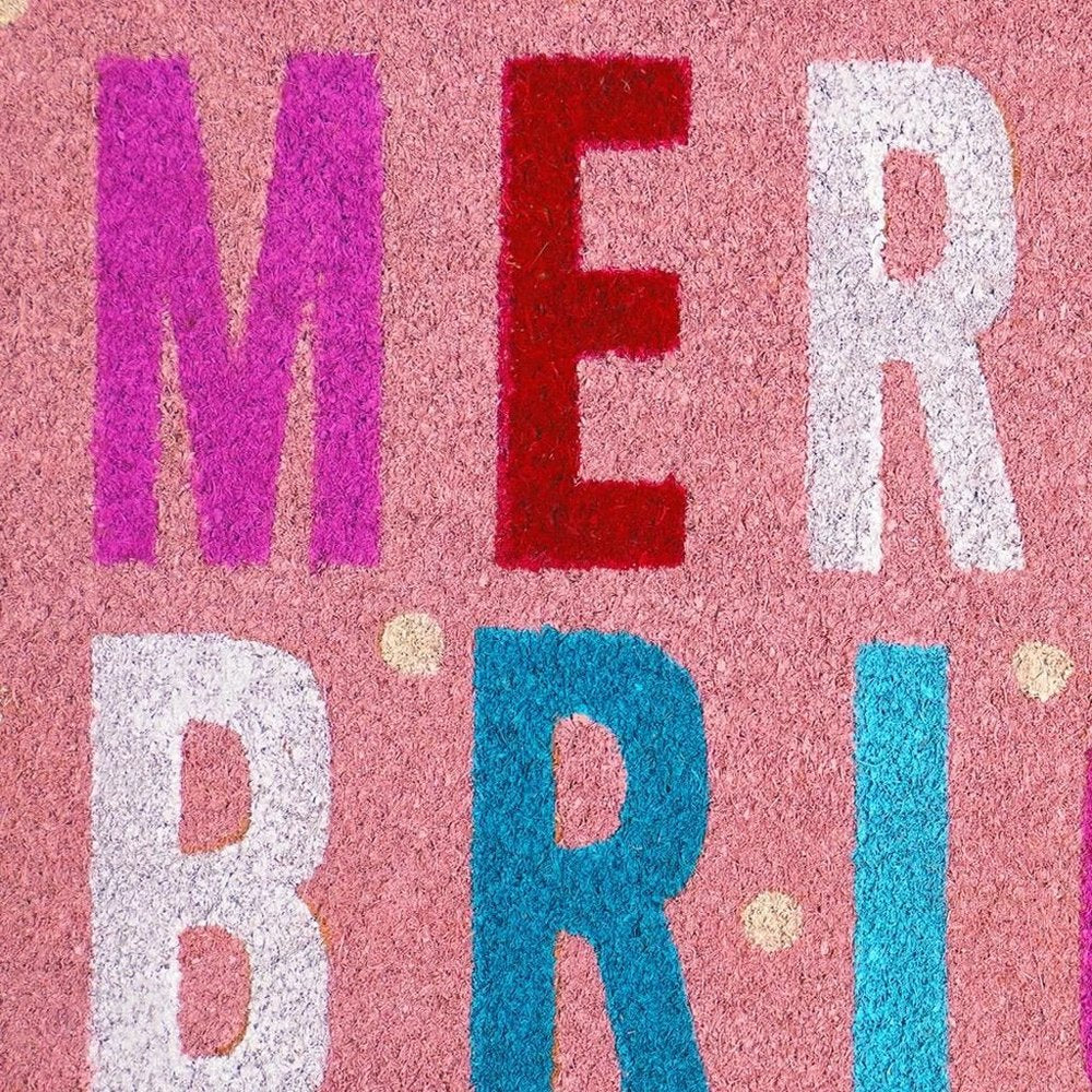 17" X 29" Pink Blue And White Christmas Merry and Bright Outdoor Coir Door Mat — view 4