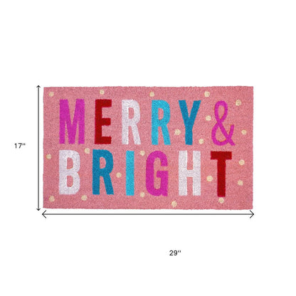 17" X 29" Pink Blue And White Christmas Merry and Bright Outdoor Coir Door Mat HomeRoots