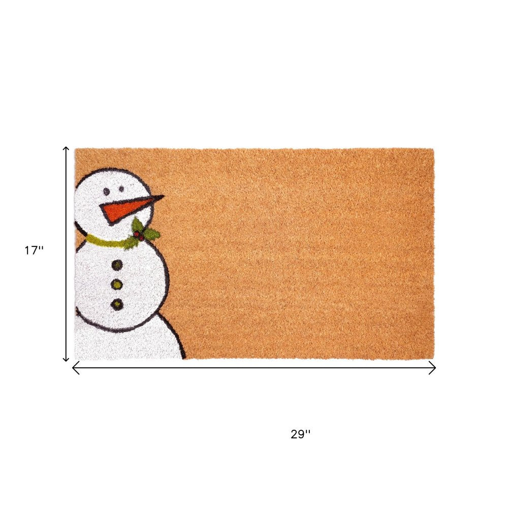 17" X 29" Brown White And Red Christmas Snowman Outdoor Coir Door Mat — view 5