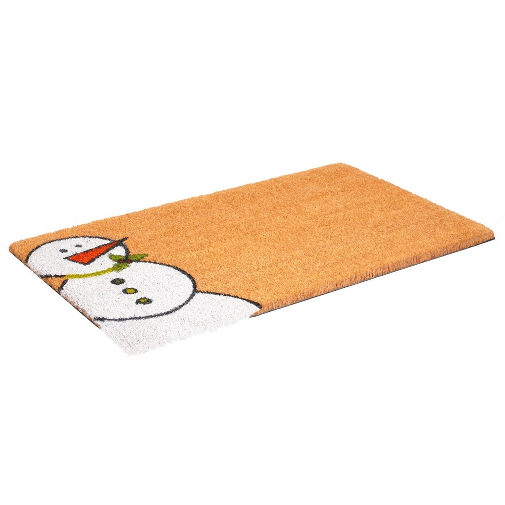17" X 29" Brown White And Red Christmas Snowman Outdoor Coir Door Mat HomeRoots