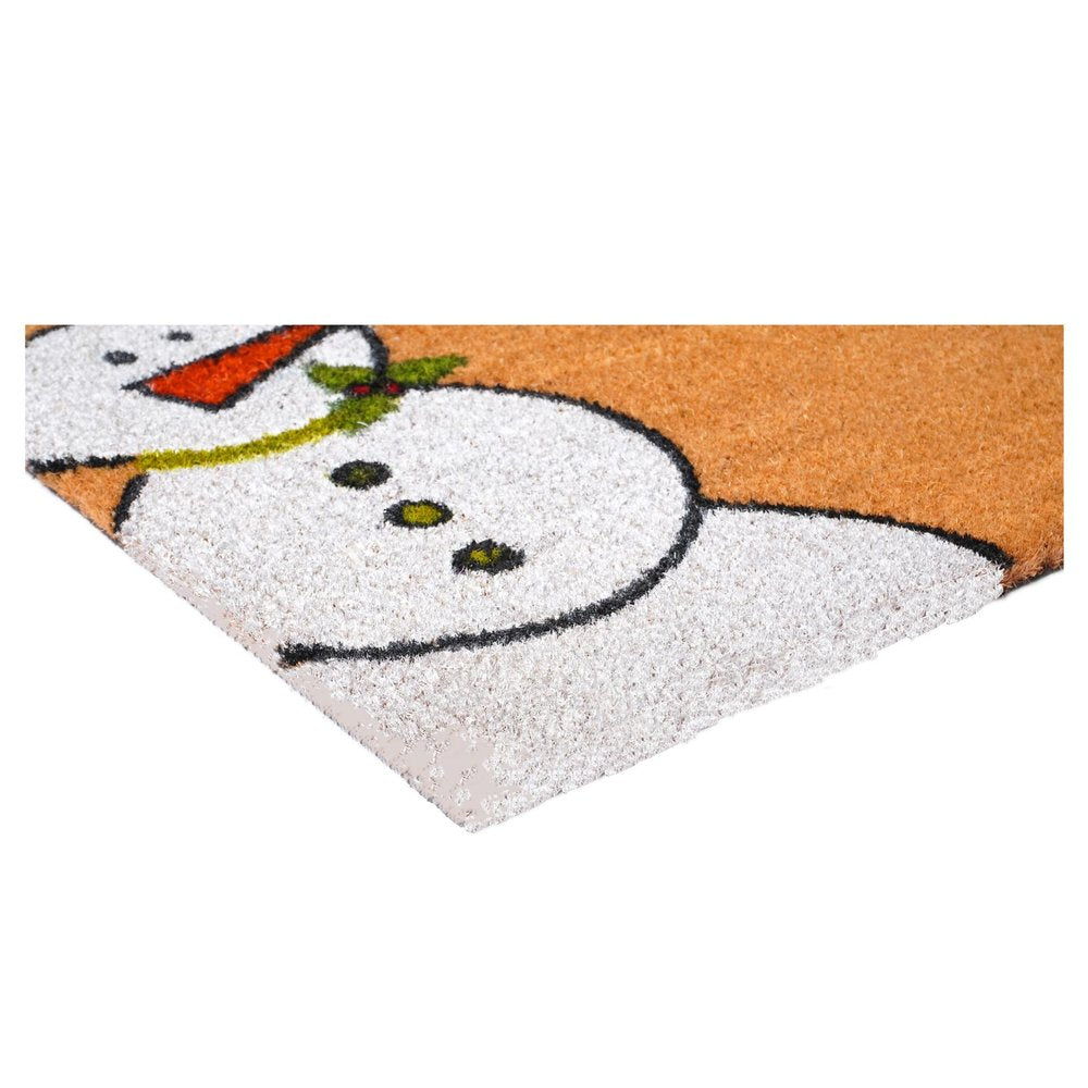 17" X 29" Brown White And Red Christmas Snowman Outdoor Coir Door Mat HomeRoots