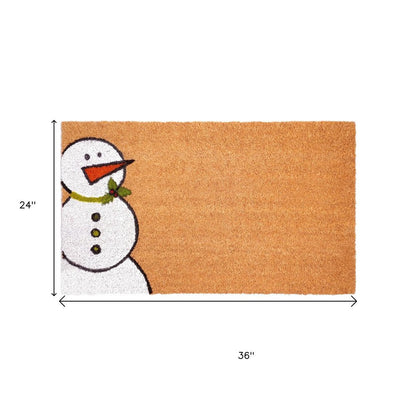 17" X 29" Brown White And Red Christmas Snowman Outdoor Coir Door Mat HomeRoots