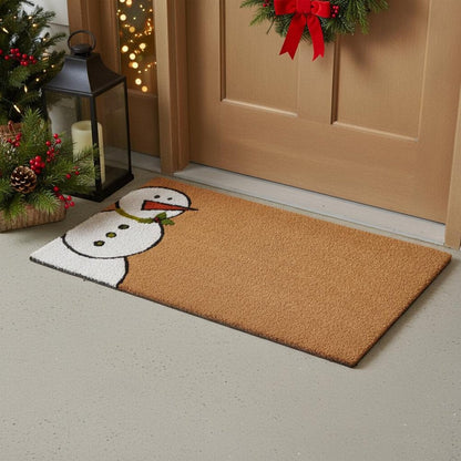 17" X 29" Brown White And Red Christmas Snowman Outdoor Coir Door Mat HomeRoots