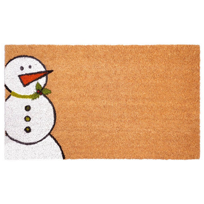 17" X 29" Brown White And Red Christmas Snowman Outdoor Coir Door Mat HomeRoots