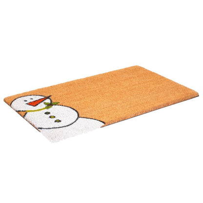 17" X 29" Brown White And Red Christmas Snowman Outdoor Coir Door Mat HomeRoots