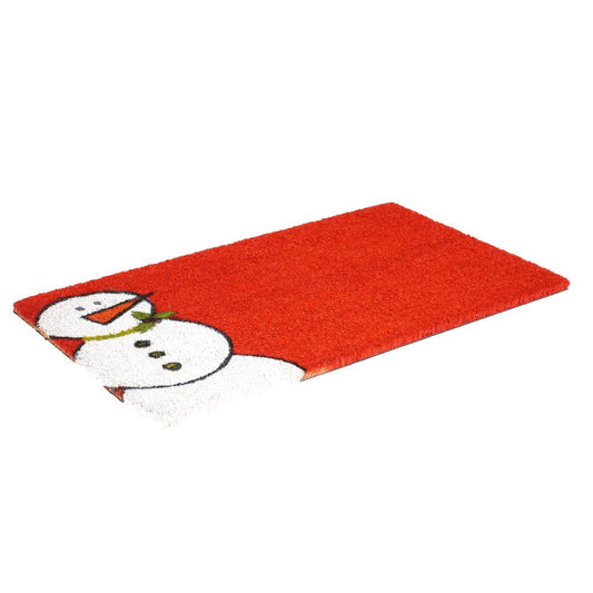 24" X 36" Red White And Black Christmas Snowman Outdoor Coir Door Mat