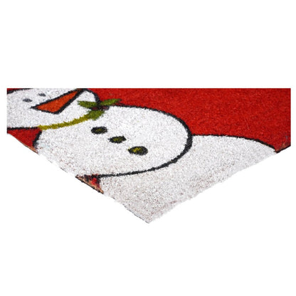 24" X 36" Red White And Black Christmas Snowman Outdoor Coir Door Mat HomeRoots