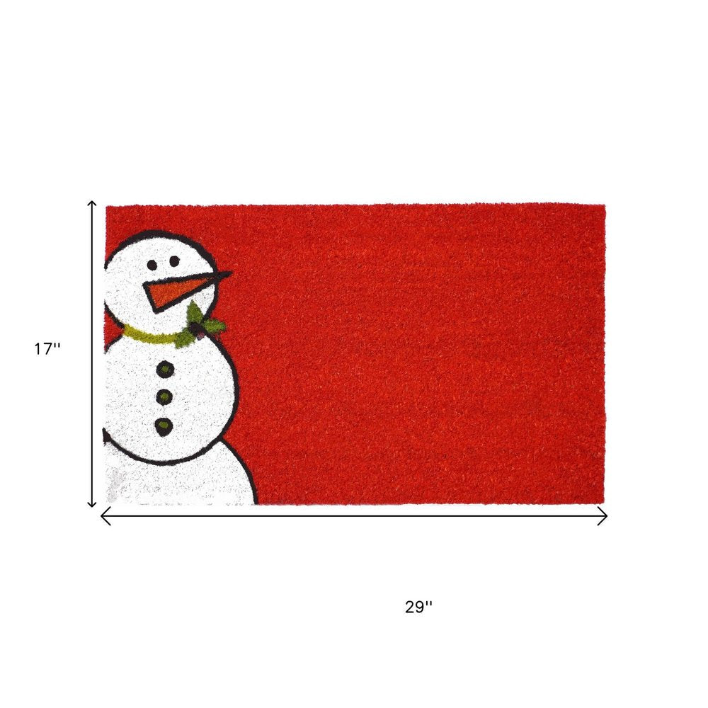 24" X 36" Red White And Black Christmas Snowman Outdoor Coir Door Mat HomeRoots