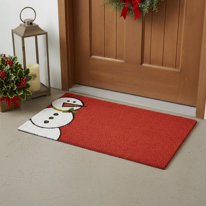 24" X 36" Red White And Black Christmas Snowman Outdoor Coir Door Mat HomeRoots