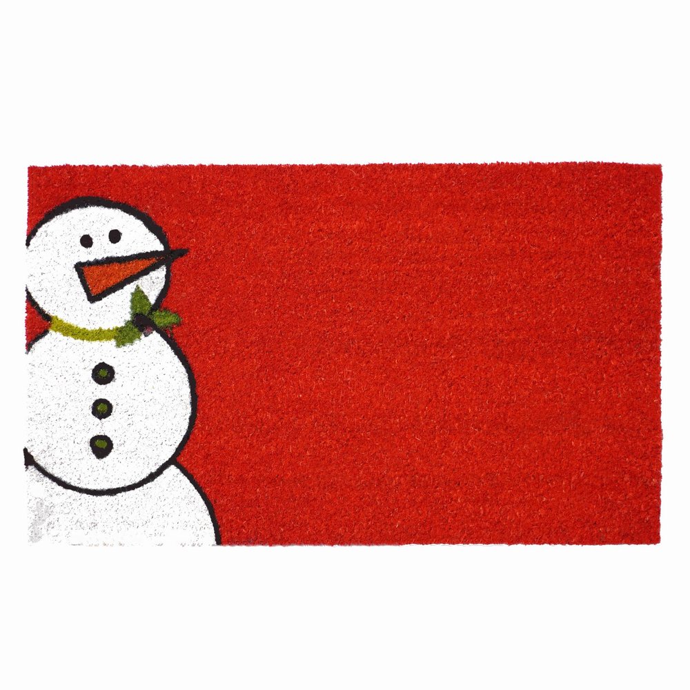 24" X 36" Red White And Black Christmas Snowman Outdoor Coir Door Mat HomeRoots