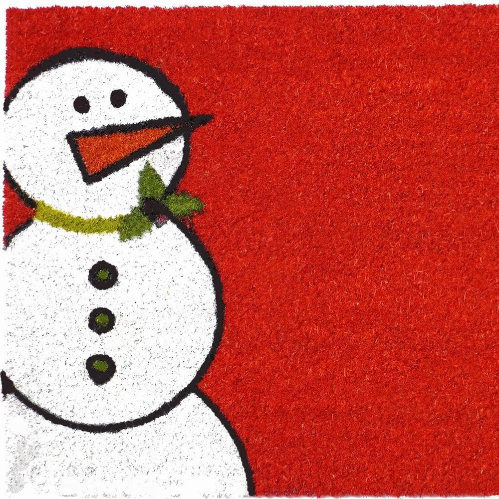 24" X 36" Red White And Black Christmas Snowman Outdoor Coir Door Mat HomeRoots