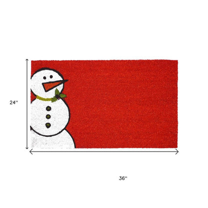 24" X 36" Red White And Black Christmas Snowman Outdoor Coir Door Mat HomeRoots