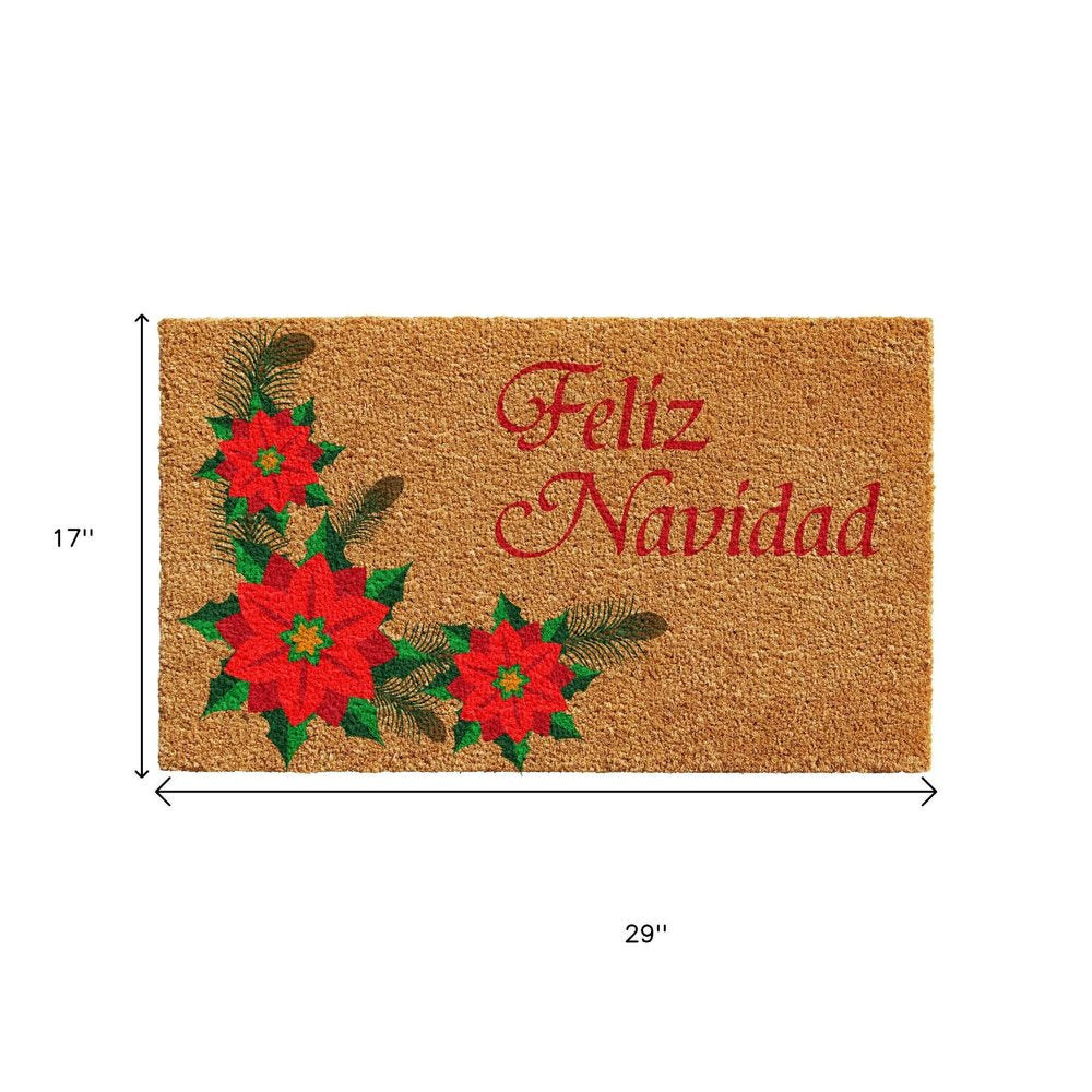 17" X 29" Brown Red And Green Christmas Outdoor Coir Door Mat — view 5