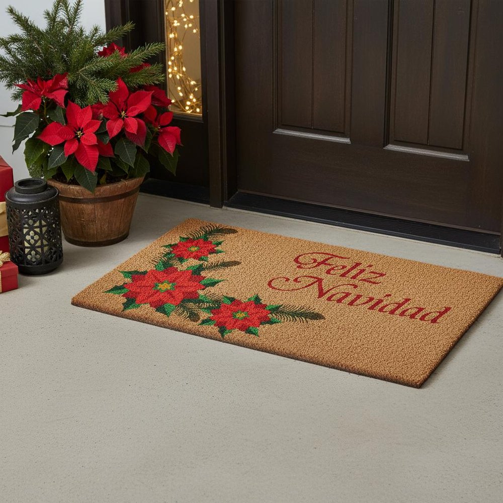 17" X 29" Brown Red And Green Christmas Outdoor Coir Door Mat HomeRoots