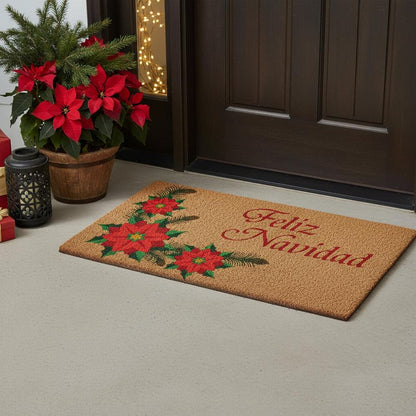 17" X 29" Brown Red And Green Christmas Outdoor Coir Door Mat HomeRoots