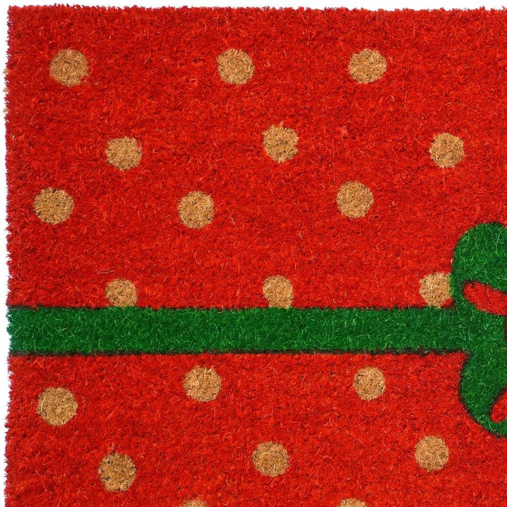 17" X 29" Brown Green And Red Christmas Outdoor Coir Door Mat