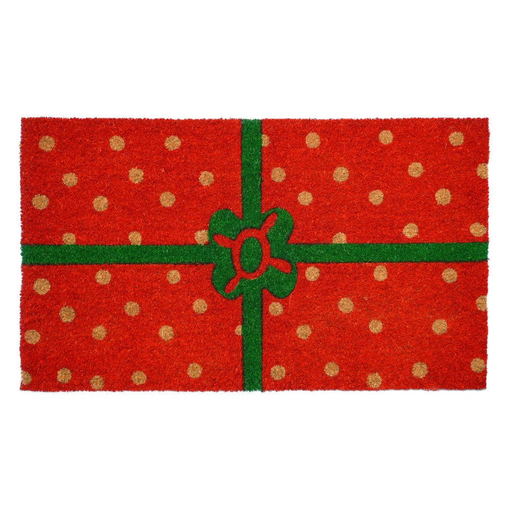 17" X 29" Brown Green And Red Christmas Outdoor Coir Door Mat